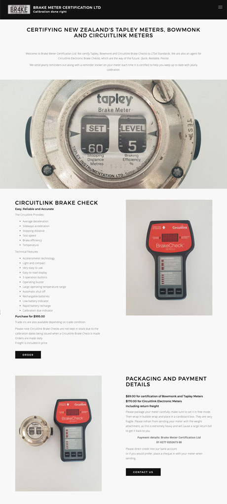 Small Business Webdesign Peregrine Web - Portfolio - Brake Meter Certification