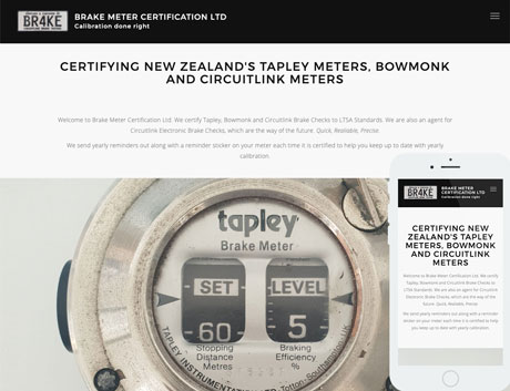 Affordable NZ Webdesign Peregrine Web - Recent Works - Brake Meter Certification