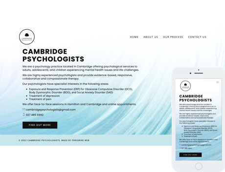 Affordable NZ Webdesign Peregrine Web - Recent Works - Cambridge Psychologists